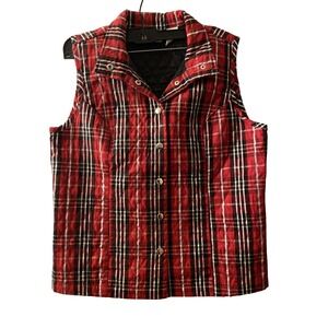 Quilted Vest Baxter & Wells Tartan Plaid Red Black  Silver Women's Sz S Holiday